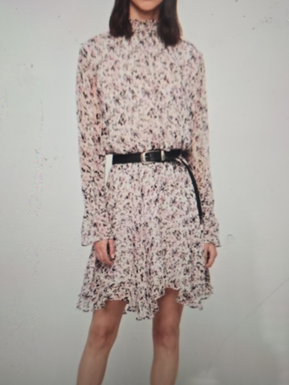 AllSaints Pink‎ Floral Long-Sleeve Ruffle Dress XS